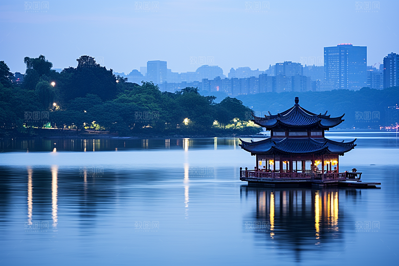 杭州城市风光景点地标摄影图