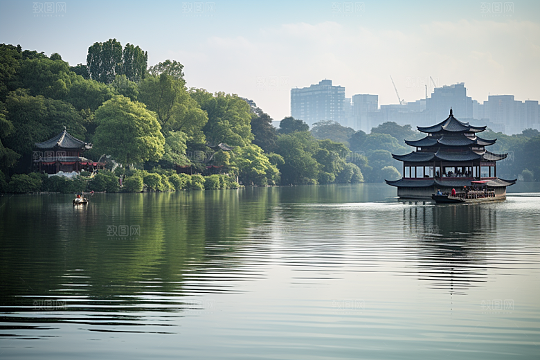 杭州城市风光南宋古都地标摄影图