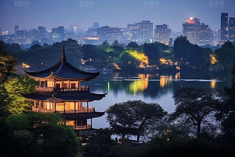 杭州城市风光地标江南摄影图