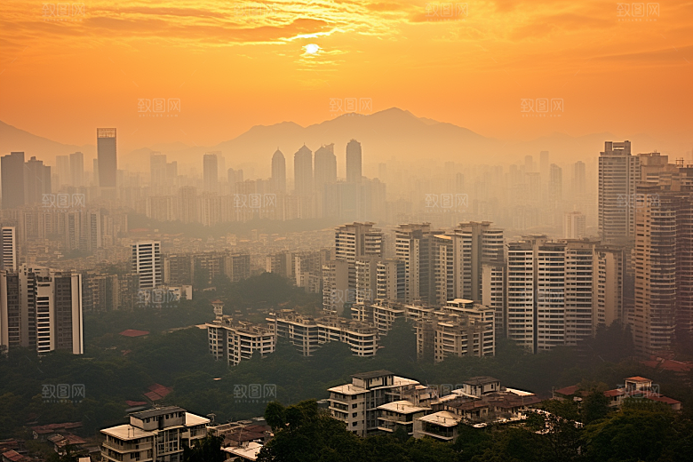 杭州城市风光地标景点摄影图