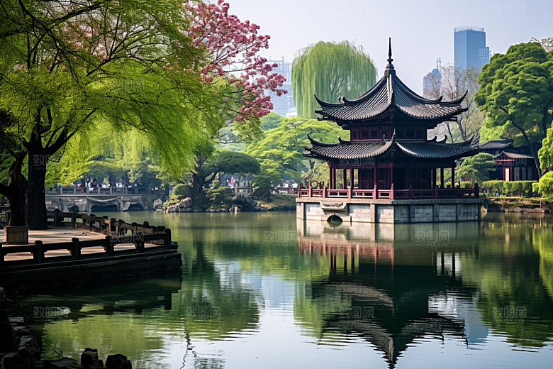 杭州城市风光都市景点摄影图