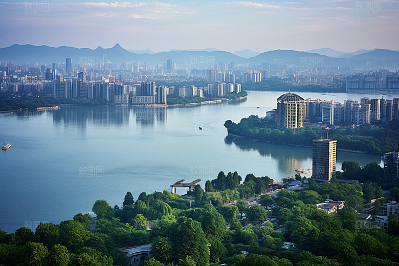 杭州城市风光江南都市摄影图