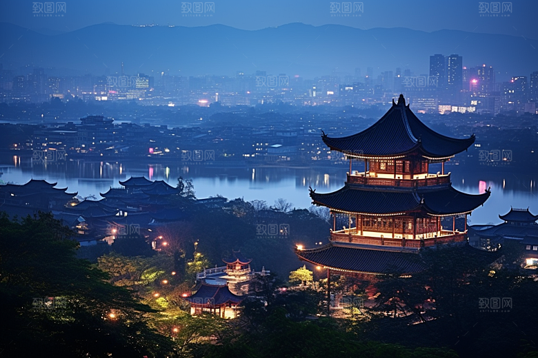 杭州城市风光地标江南摄影图