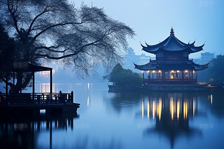 杭州城市风光旅行地标摄影图