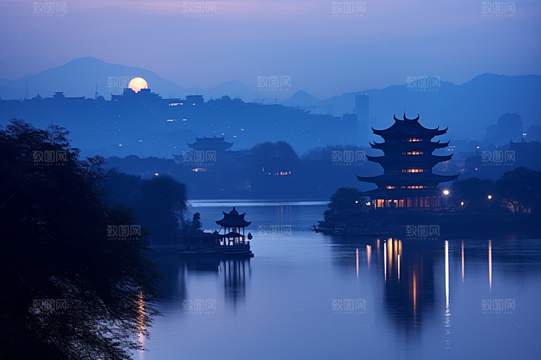 杭州城市风光地标景点摄影图