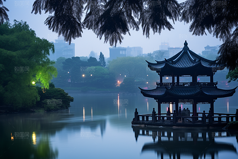 杭州城市风光景点地标摄影图