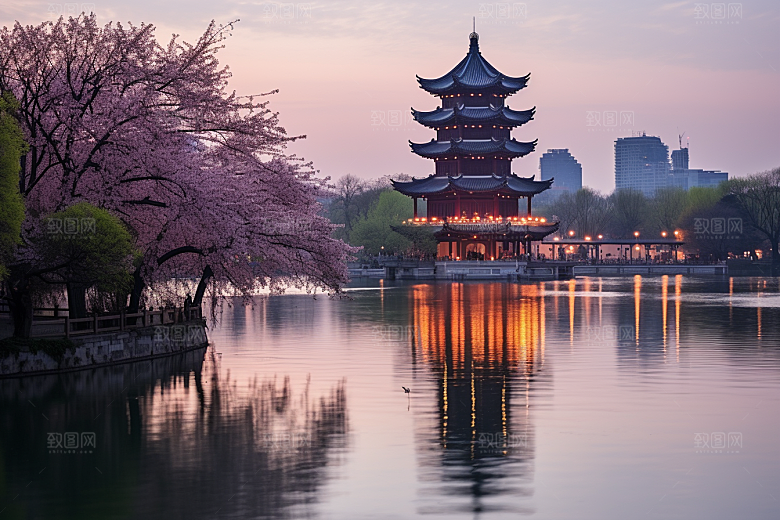 杭州城市风光国内游景点摄影图