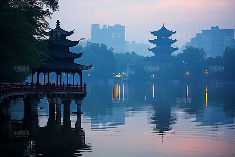 杭州城市风光江南景点摄影图