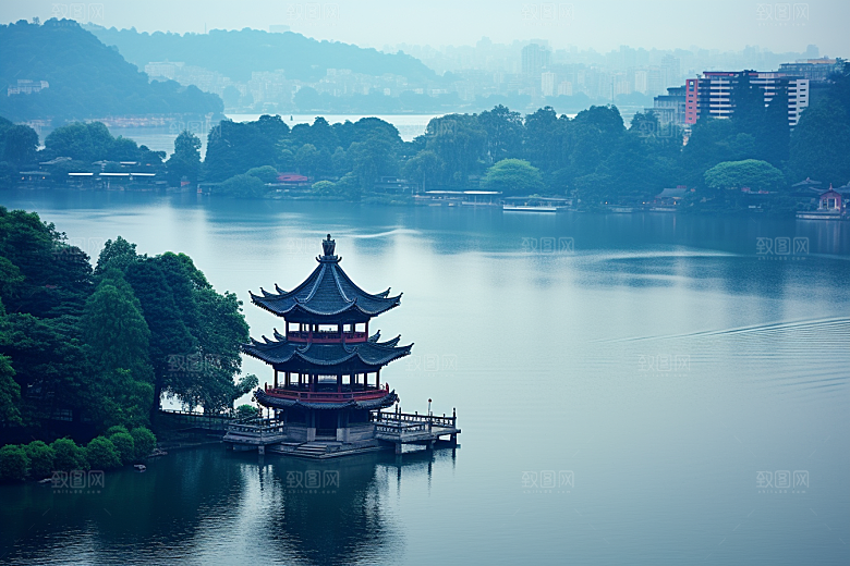 杭州城市风光景色景点摄影图