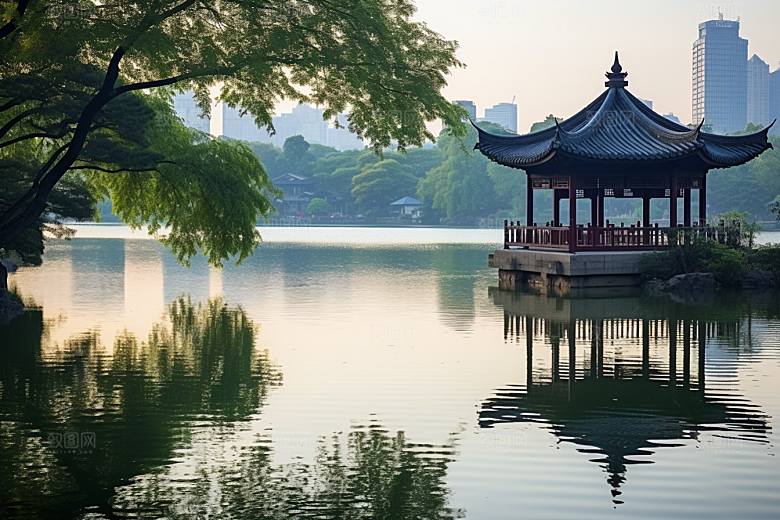 杭州城市风光都市景点摄影图