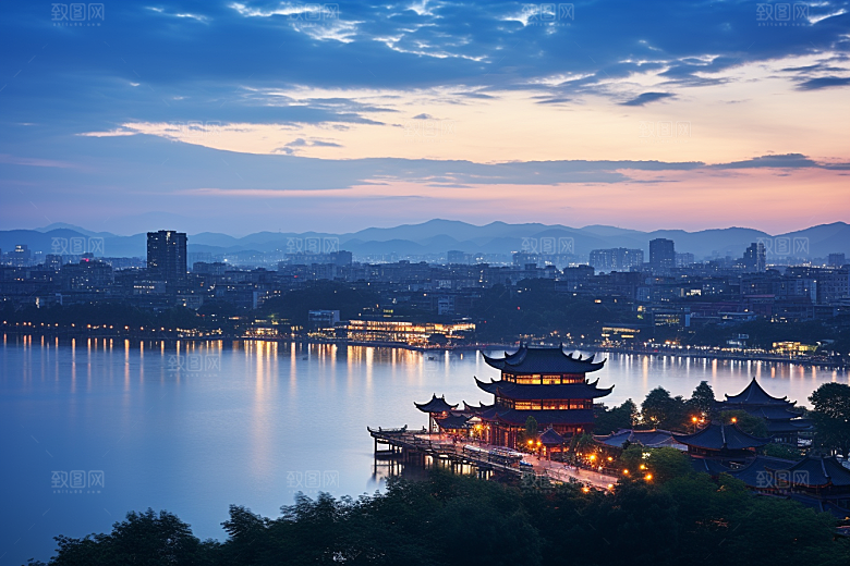 杭州城市风光江南都市摄影图