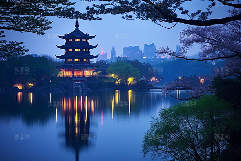 杭州城市风光旅行地标摄影图
