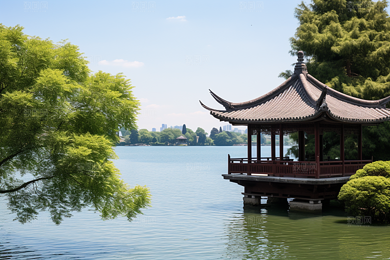 杭州城市风光地标景点摄影图