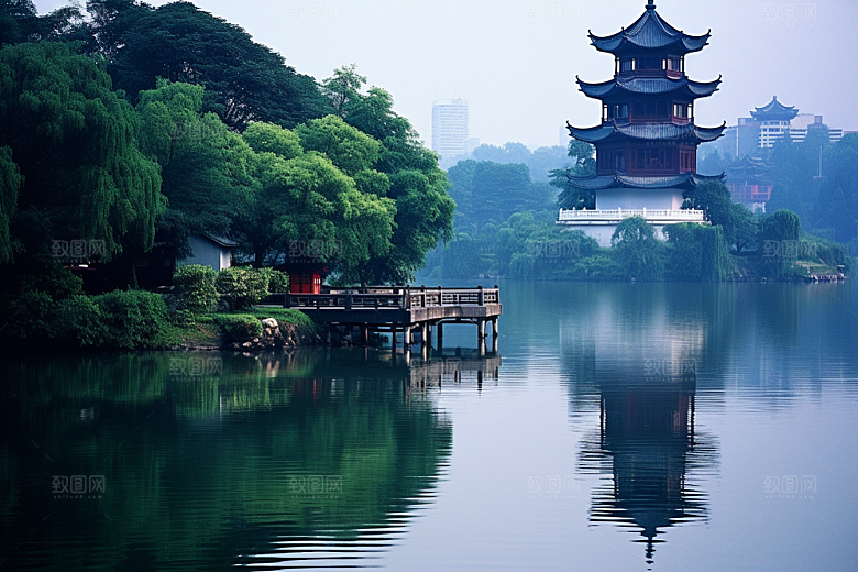 杭州城市风光景点都市摄影图