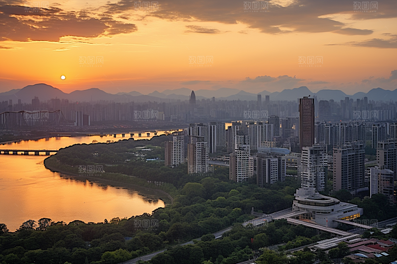 杭州城市风光旅游地标摄影图