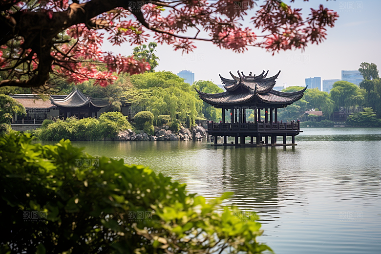 杭州城市风光景点都市摄影图