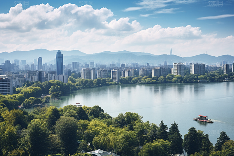 杭州城市风光江南都市摄影图