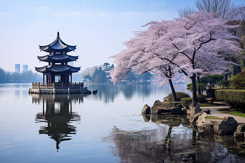 杭州城市风光地标景色摄影图