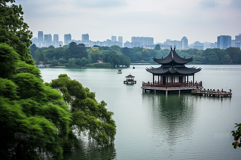 杭州城市风光地标江南摄影图