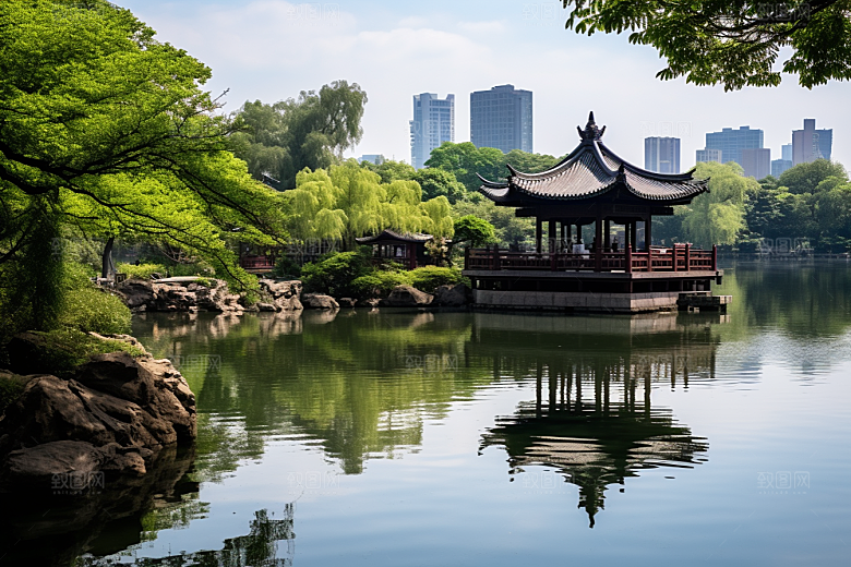 杭州城市风光国内游地标摄影图