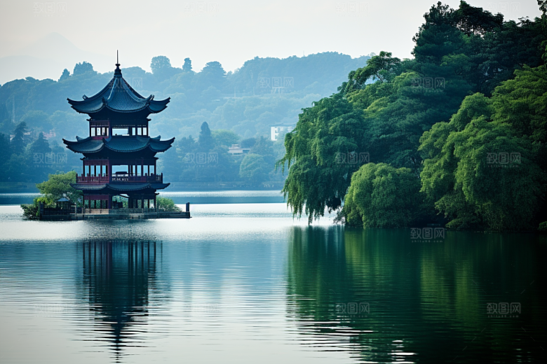 杭州城市风光景色景点摄影图
