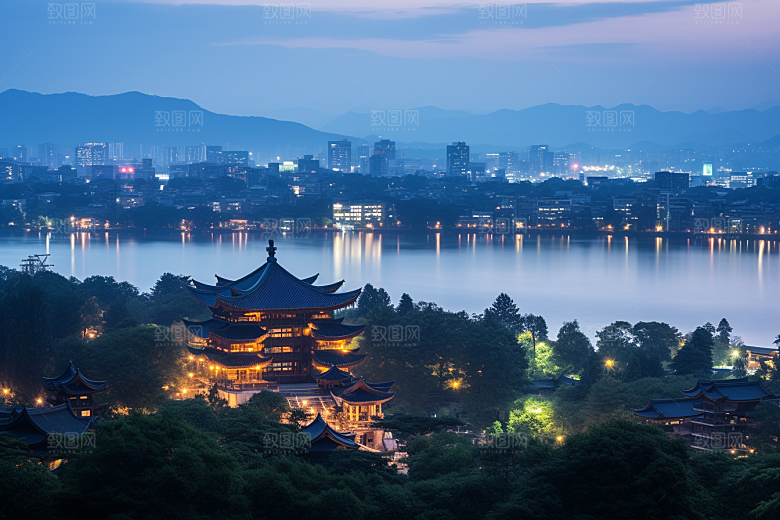 杭州城市风光地标景点摄影图