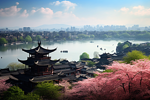 杭州城市风光风景都市摄影图