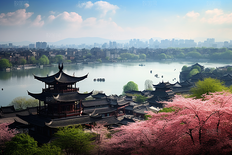 杭州城市风光风景都市摄影图