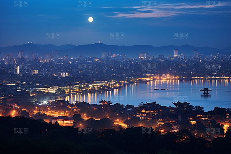 杭州城市风光景点风景摄影图