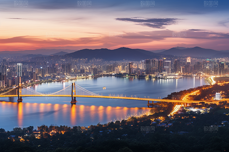杭州城市风光地标景色摄影图