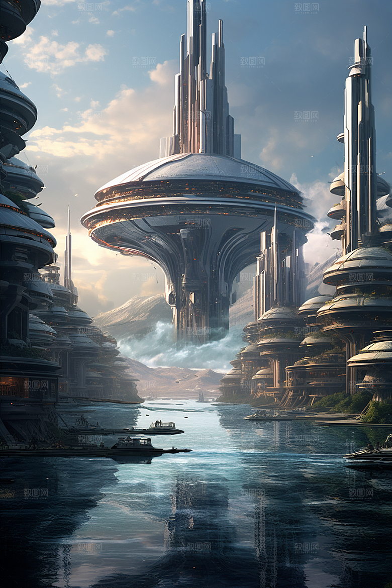 未来核废水处理中心幻想星球插画