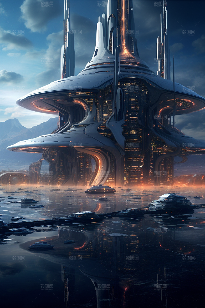 未来核废水处理中心宇宙科技插画