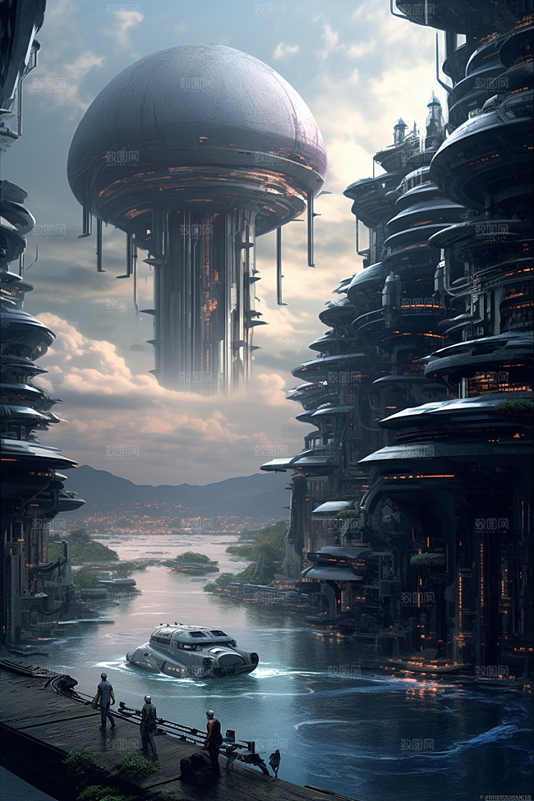 未来核废水处理中心未来星球插画