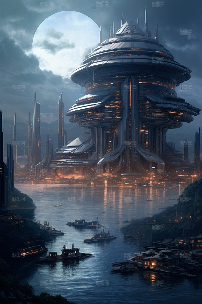 未来核废水处理中心幻想宇宙插画