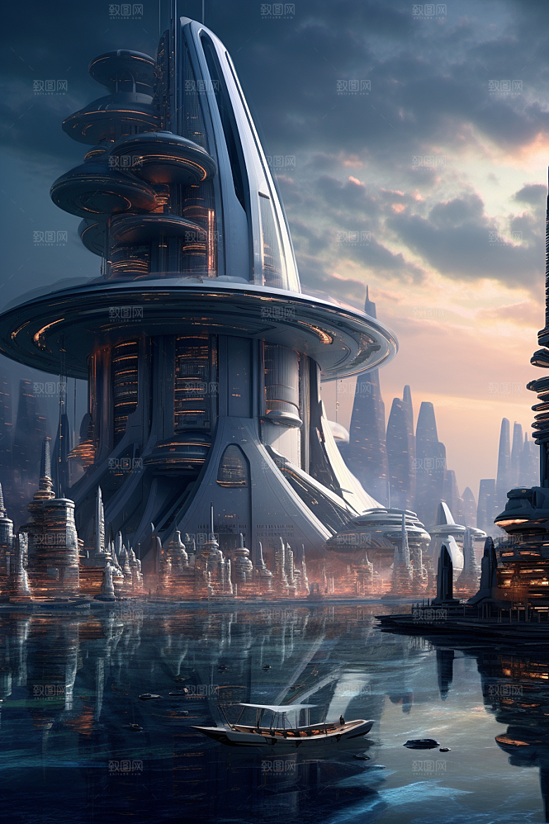 未来核废水处理中心幻想宇宙插画
