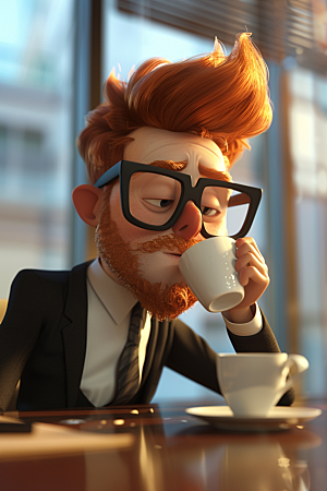 喝咖啡的人3D高清模型