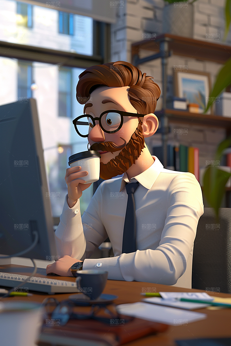 喝咖啡的人3D高清模型