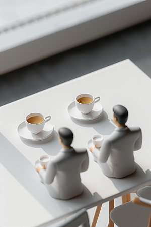 喝咖啡的人美味下午茶模型