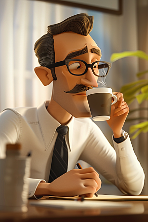 喝咖啡的人上班族醒脑模型