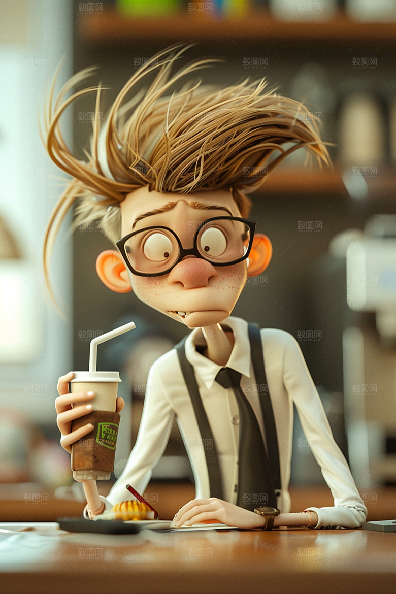 喝咖啡的人工作狂3D模型