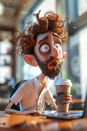 喝咖啡的人美食3D模型
