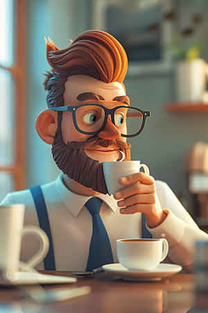 喝咖啡的人美味醒脑模型