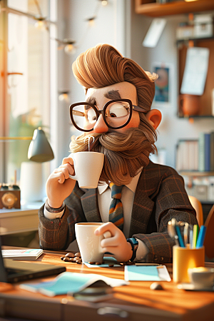 喝咖啡的人下午茶工作狂模型