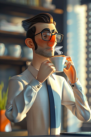 喝咖啡的人人物美味模型