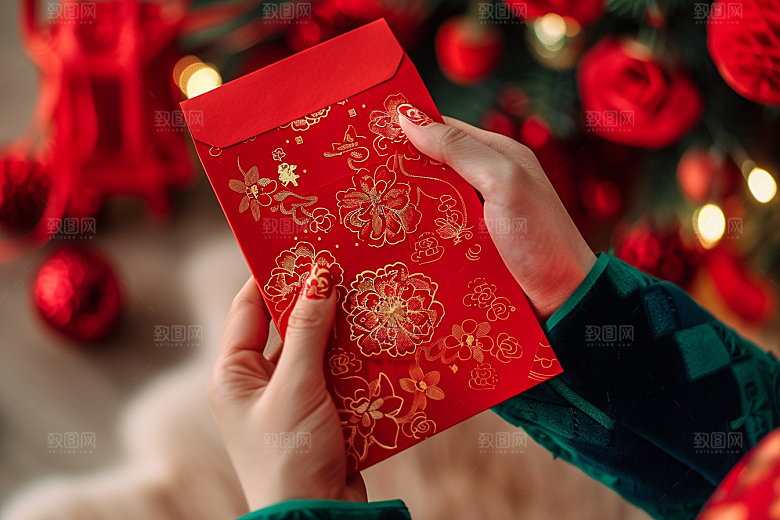 红包祝福春节摄影图