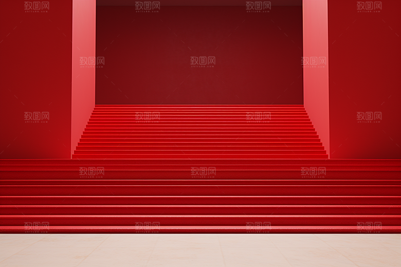 红毯楼梯大气晚宴渲染图