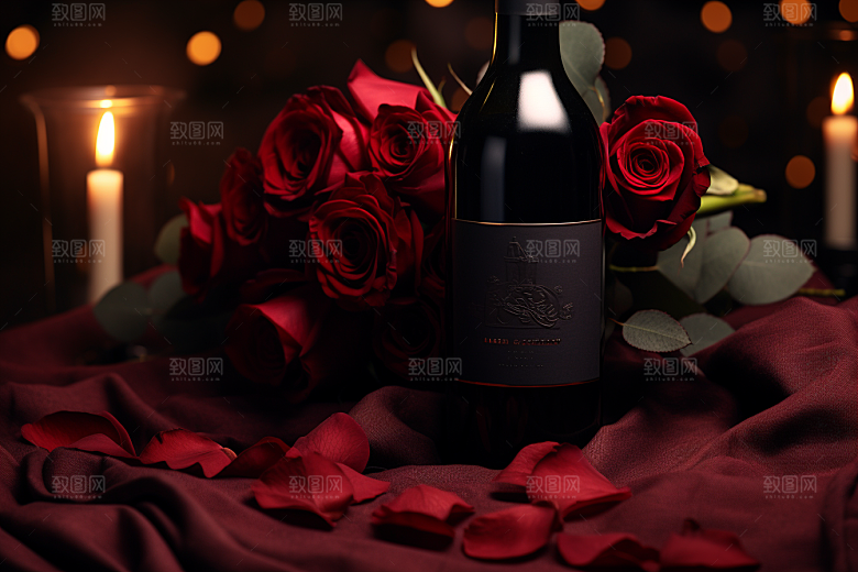 红酒玫瑰花高清晚宴摄影图