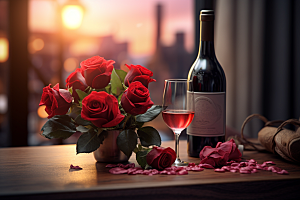 红酒玫瑰花晚宴高清摄影图