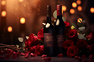 红酒玫瑰花浪漫高清摄影图