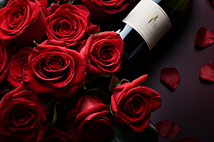 红酒玫瑰花情人节高清摄影图